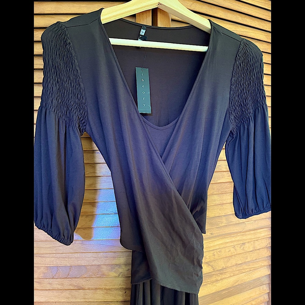 NWT Theory gorgeous draped leotard wrap waist dress rayon jersey w/ 3/4 sleeves - Picture 5 of 8